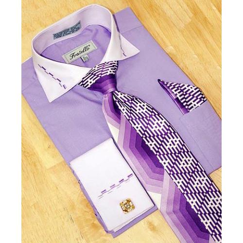 Fratello Lavender w/ Dash Design Shirt/Tie/Hanky Set DS3721P2